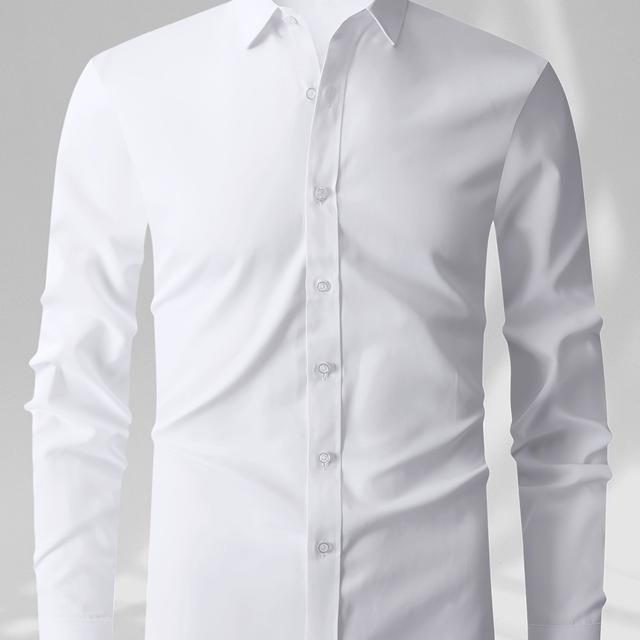 TEMU Spring Men' Color Versatile Business Long-sleeve Shirt With A Collar