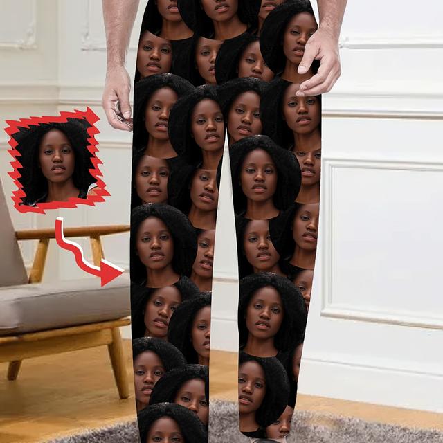 TEMU กางเกงนอนผู้ชายพิมพ์รูปหน้าตามสั่ง - กางเกงนอนพร้อมกระเป๋า ล้างเครื่องได้ สำหรับคริสต์มาส ง