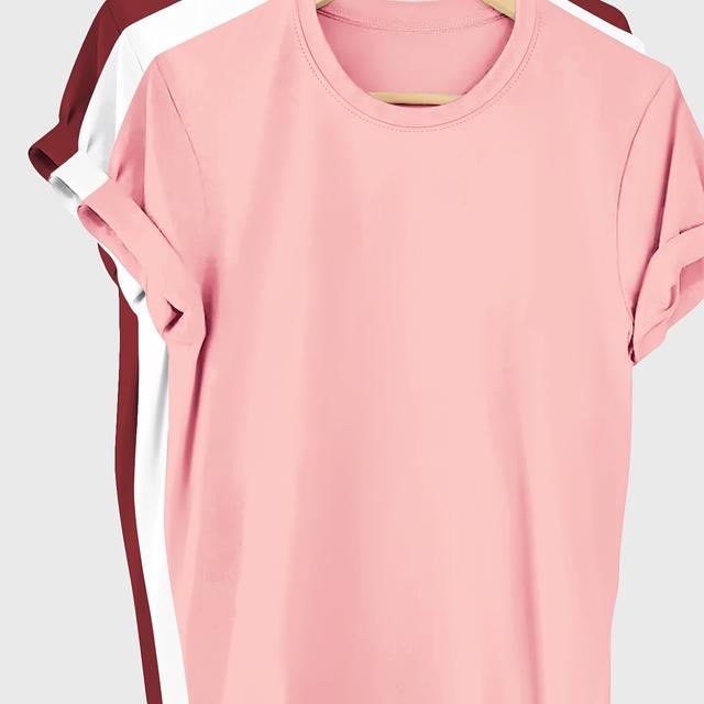 TEMU 女性用プラスサイズ3パックカジュアルTシャツ - カラー、、ショートスリーブ、柔らかい素材で、微妙なストレッチが可能