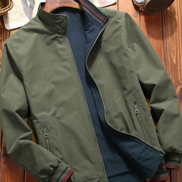 TEMU Men's Casual Reversible Stand Collar Jacket, Fashion Long Sleeve Zip-up Coat With Pockets, Suitable For Spring And Autumn, Men's Clothing