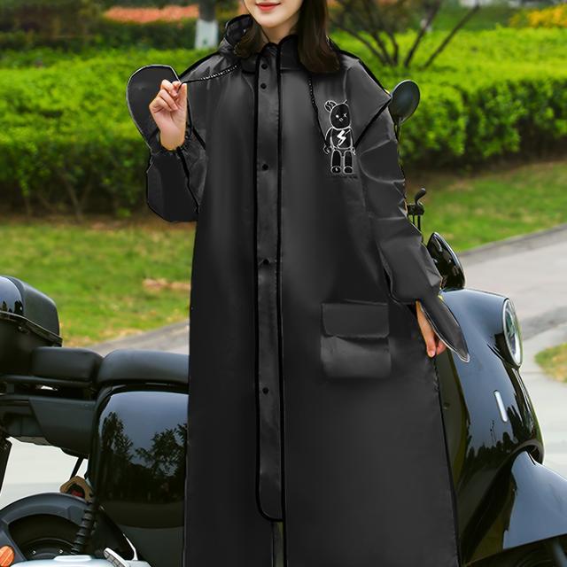TEMU Bear Style Fashion Adult/ Eva Portable Raincoat, Long Outdoor Electric Bike Riding Poncho, Unisex Outdoor Wear For Sports, Hiking, And Camping