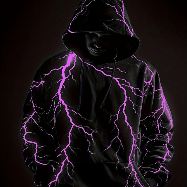 TEMU Men's Stylish Hoodie With A Hood, Casual Fit, Integrated Hood Design, Adjustable Drawstring, Cool, Trendy, And , Featuring A Design