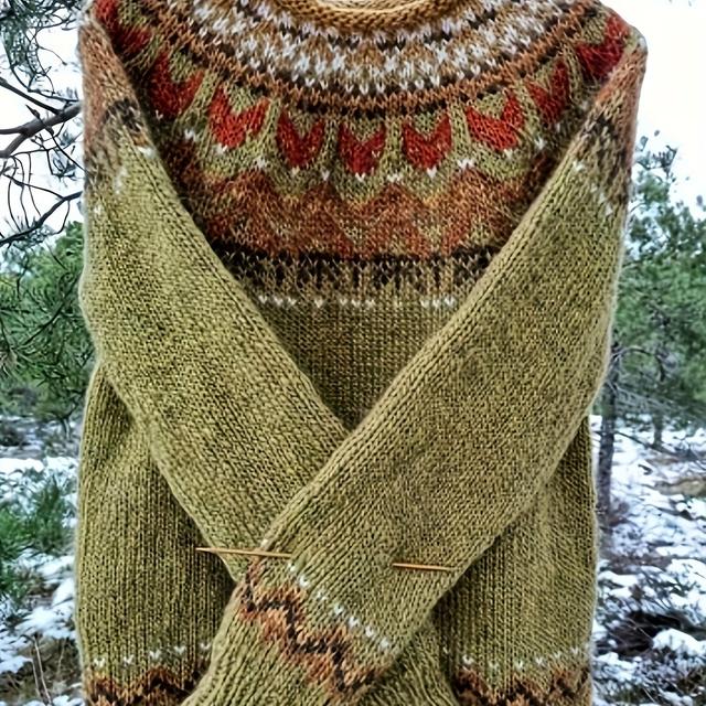 TEMU Women's Pullover Sweater With Multicolor Jacquard