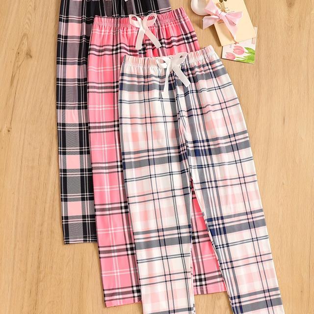 TEMU Flickors 3- set med rutigt tryck för vår och höst (flamskyddande tyg) långbyxor