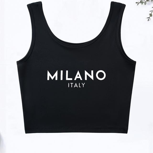 TEMU ITALIEN MAILAND Briefdruck Tank Top, Ärmelloses Lässiges Oberteil Für Sommer & Frühling, Damenbekleidung