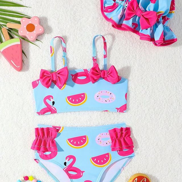 TEMU Conjunto de para Meninas com Estampa de e em Blocos de Cor Azul e Rosa, Absolutamente Adorável