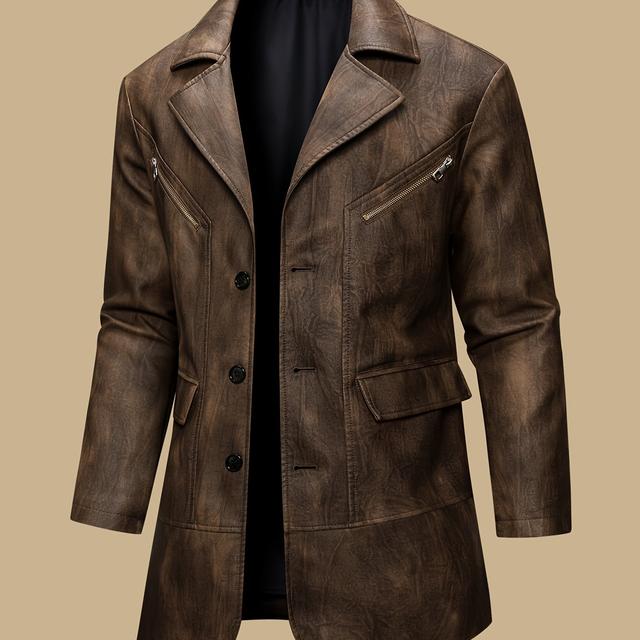 TEMU Chaqueta de Cuero Sintético para Hombre, Estilo Callejero Retro , Chaqueta de Motociclista a Prueba de Viento como Regalo