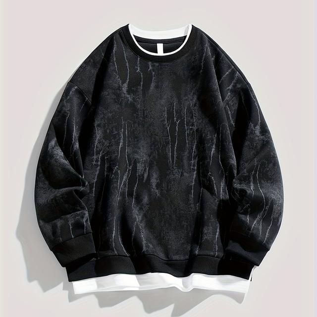 TEMU Trendy Men's Round Neck Two-piece Pullover, Outdoor Leisure, Urban Style, Layered Look, Trendy Pullover, Comfortable Texture, Soft Material, , Streetwear Lovers, Fashion Enthusiasts