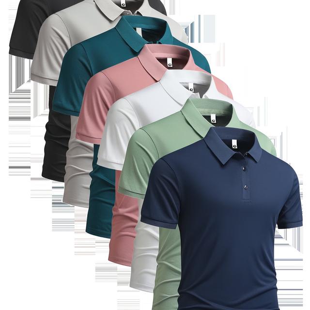 TEMU Set Of 7 Summer Short-sleeve Shirts For Men, Solid Color, Shades, Casual Sportswear