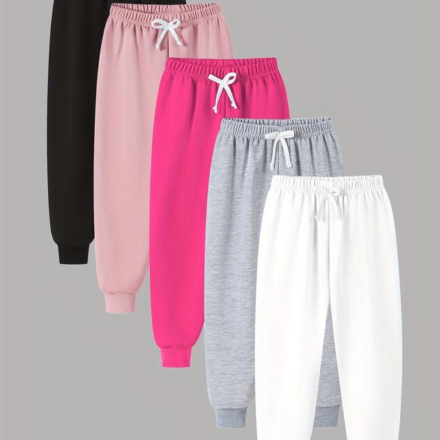 TEMU Girls' Spring And Autumn Sporty Fashion Casual Sweatpants 5pcs Set, For Outdoor