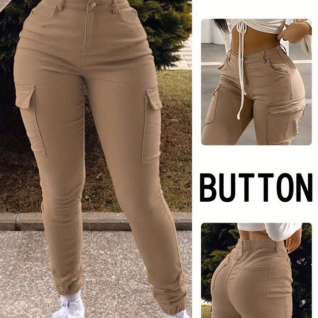 TEMU MH1114 Vintage Mode Vielseitige Y2K Street Style Stretchy Slim-Fit Multi-Pocket Denim Cargo Hose