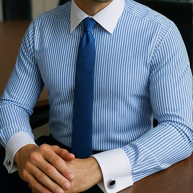 TEMU 2025 Neues Herrenhemd im Französischen Stil mit Doppelkragen, formelle Business-Kleidung mit und Knopfverschluss, hochwertige Kleidung für , Hochzeiten und berufliche Anlässe