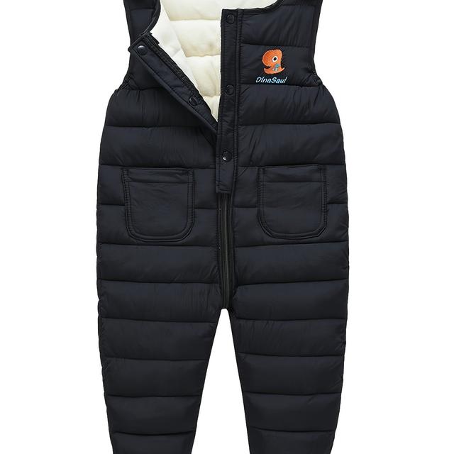 TEMU Cozy Fleece-lined Baby & Toddler Overalls, Animal Print With Zip Pockets For Winter , Perfect For Outdoor