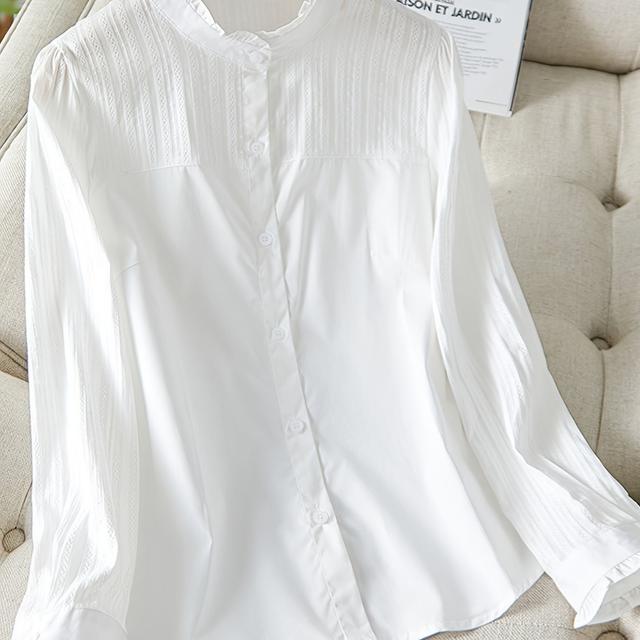 TEMU Plus Size, Plus Size Women's Top, New Elegant Minimalist Solid Color Long Sleeve Stand Collar