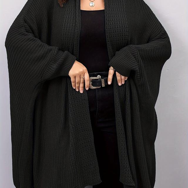 TEMU Plus Size, Plus Size Women's Batwing Sleeve Solid Open Front Cardigan