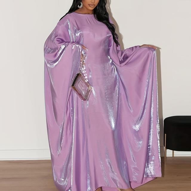 TEMU Robe Abaya Modeste Et Élégante Pour L'été 2025 - , Manches Longues, Taille Ajustée, Parfaite Pour La Mode Musulmane, Tenue Élégante | Tissu | Design Ajustant La Taille