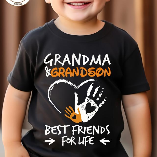 TEMU Boy T-shirt, Grandma And Grandson Best Letter Print Soft And Versatile Round Neck Short Sleeve