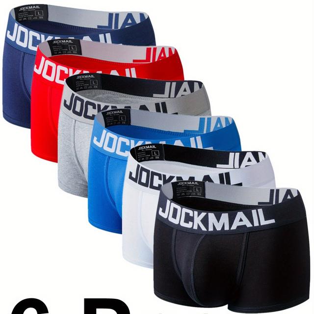 TEMU 6 szt. Mieszane Kolory JOCKMAIL Oddychające Bokserki Niskie Stan Modne Sportowe Bielizna Męska Proste Casual Klasyczne Majtki z Logo Literowym Trunksy