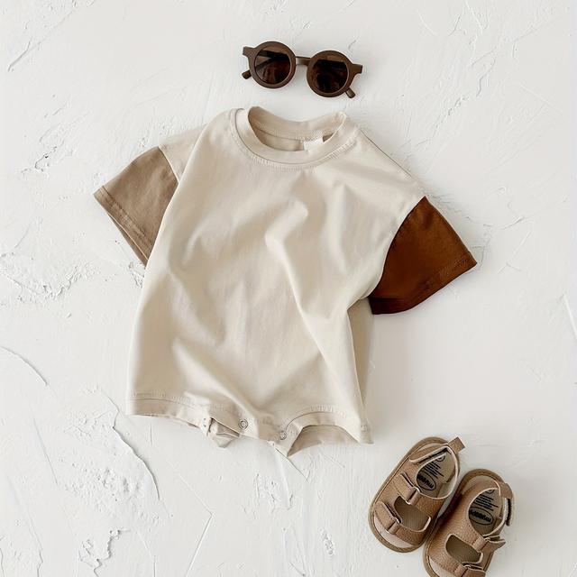 TEMU Mameluco triangular de manga corta para recién nacido, de color liso, casual, holgado y para verano, para exteriores