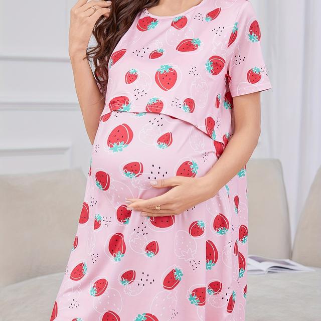 TEMU 776013C# Kismama Eper Mintás Aranyos Kényelmes Ápoló Hálóing