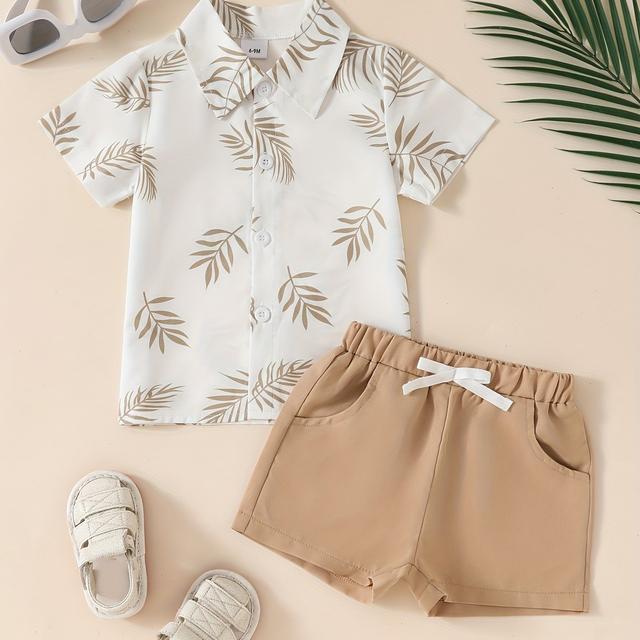 TEMU Baby Boy Leisure Beach Resort Wind Shirt Short-sleeved Shorts Two-piece Set, Perfect For Outdoor