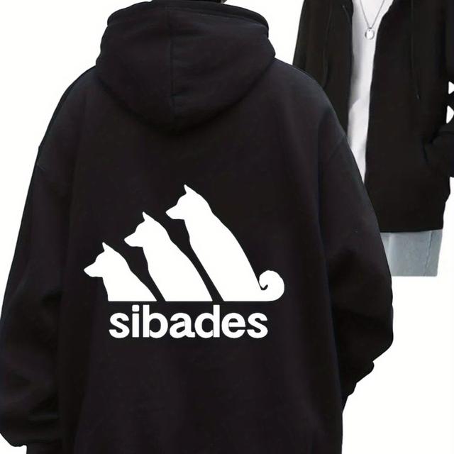 TEMU 【メンズ】シバースタイル フード付きスウェーター - 黒猫 & SIBADES グラフィックプリント、和風ミニマリストデザイン、ソフトで暖かい生地、カジュアルストリートウェア プルオーバー、普段着に、耐久性のあるデジタル熱転写アート(ベルト/裾の調整はできません)