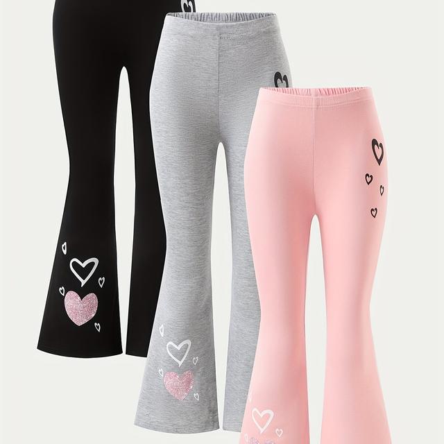 TEMU 3ks Dámské Kalhoty s Potiskem Srdíček, Valentýnská Edice, Ideální pro Venkovní Nošení