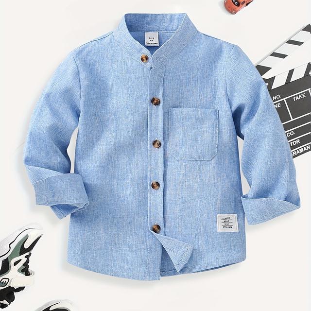TEMU Boys Casual Solid Color Shirts Long Sleeve Button Up Tops Outwear Shirts Jacket Clothes
