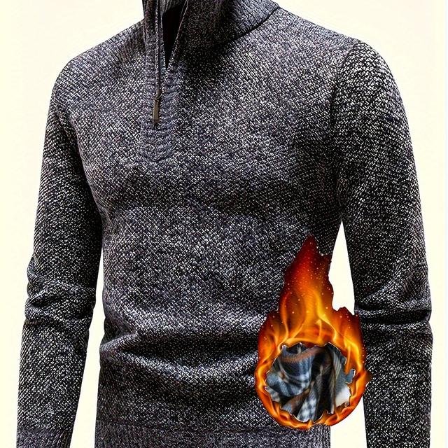 TEMU Herren--gefütterter Sportstrickpullover - Stehkragen-Zip-Up Langarm-Pullover für Wandern, Radfahren & Outdoor-Aktivitäten, Einfarbiges Herbst-Winter-Casual-Sportoutfit, Rippenkomfort-Detailing