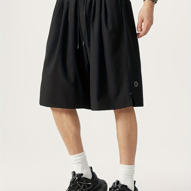 TEMU 남성용 캐주얼 쇼츠, 스포츠 다섯 포켓 팬츠, 단색 끈 조절 허리, 스플릿 헴 디자인, 패셔너블 플러스 사이즈