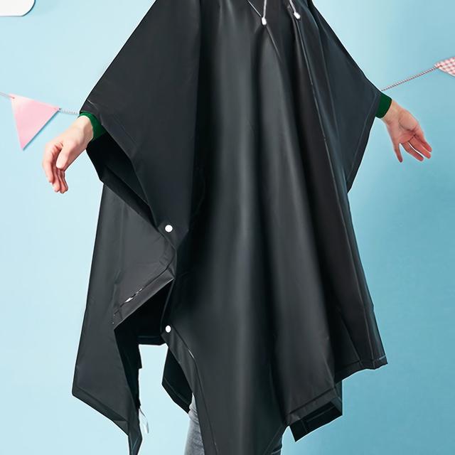 TEMU 1pc Black Hooded Raincoat - Windproof, Full-body, Lightweight & Portable Design With Adjustable Hood, Durable Rainwear For, Cycling, Travel, And , Gear, Sleek Rainwear, Highquality Rainwear