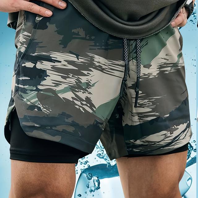 TEMU 2-in-1 Dubbellaagse Shorts, Stretch Sportshorts voor Heren voor Zomer Gym Workout Training