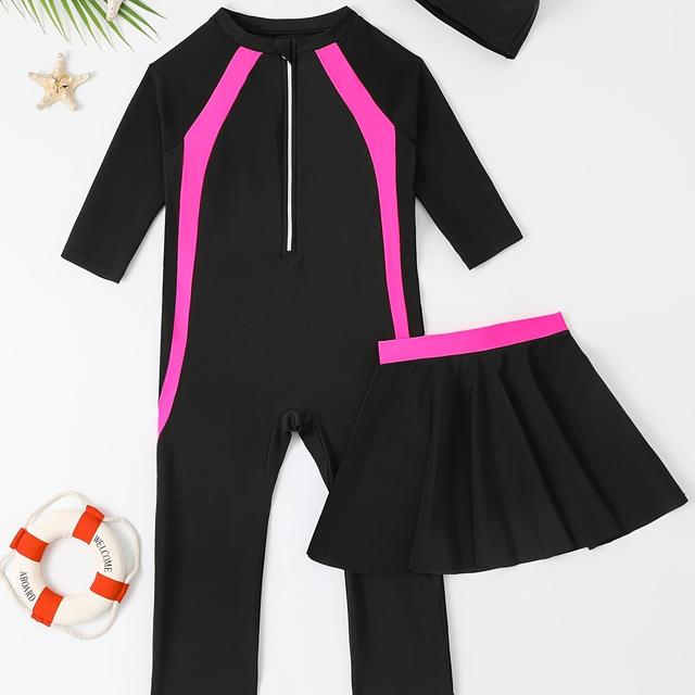 TEMU 3-teiliges Outfit-Set – Slim-Fit Stretch-Kleid mit Reißverschluss, Rundhals-Kurzarmkleid & passendes, einfarbiges Casual-Uniform, maschinenwaschbar – 3-teiliges Ensemble, pflegeleicht & langlebig