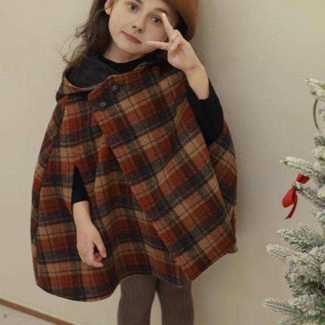 TEMU abrigo con capucha para niñas, invierno 2024, con diseño de capa a cuadros