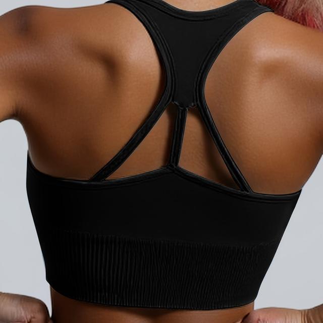 TEMU Women's Sports Bra - Breathable Mesh Backless Design With Removable Pads, High Support For Yoga, Fitness & Running - Light Blue, Athletic Wear, Sleek Sports Apparel, Easycare Material