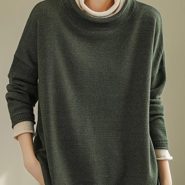 TEMU Plus Size, Color-block Artistic -size 2-in-1 Look High-neck Sweater For Women, New Autumn/winter Korean Style Loose Fashionable Top, Inner Base Layer Shirt