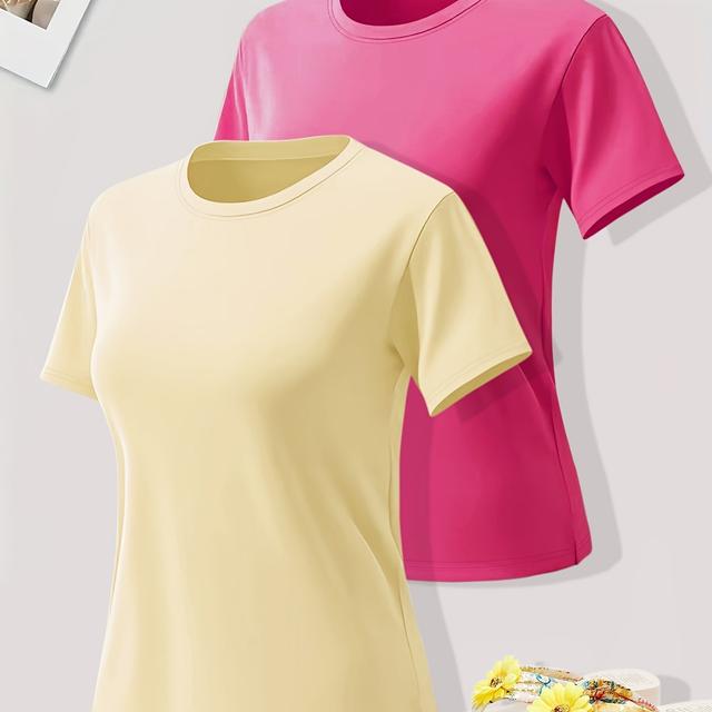 TEMU 2 Packs Plus Size Solid Color T-shirt, Casual Short Sleeve T-shirt For , Women's Clothing