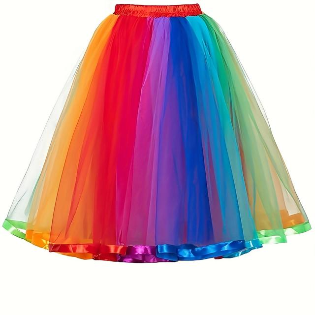 TEMU 1pc Women' Tulle Skirt, Colorful Thin Chiffon Dress For Halloween Costume Party Outfit With Lace Trim - Long Flowy Street Style Anime Gradient Design, Role Play & Special Occasions