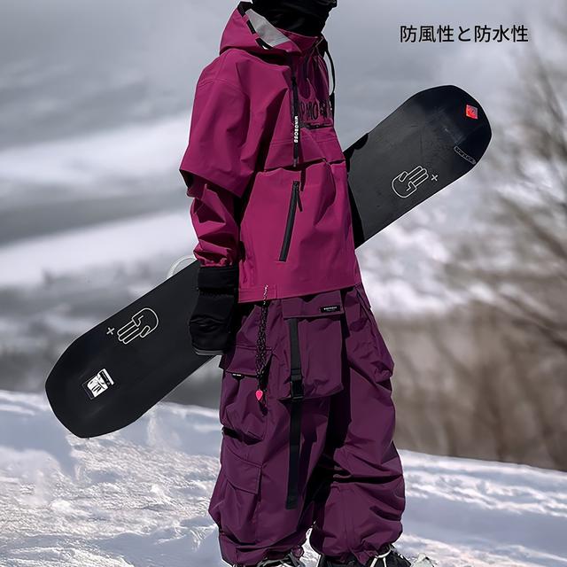 TEMU 男女兼用 スキージャケット&パンツセット アウトドア 冬用スノースーツ 高品質 防風 高耐久 通気性 保温性 軽量 スキー 登山 旅行用