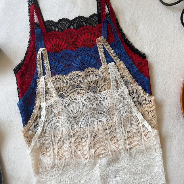 TEMU Conjunto de 5 piezas de top de pijama de encaje para mujer con tirantes , en la espalda y diseño antitransparente en el y la espalda