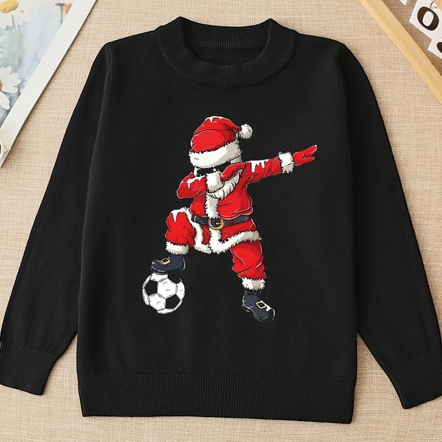 TEMU Stylish Christmas Santa Claus Sweater With A Football Print Design.