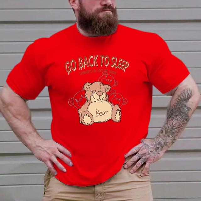 TEMU Plus Size Men's Bear T-shirt For Summer, Casual Fashion Short Sleeve Tees For Outdoor