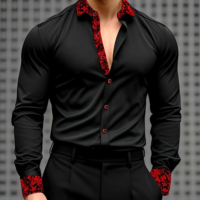 TEMU Herren Langarmshirt Schwarz-Rot 3633