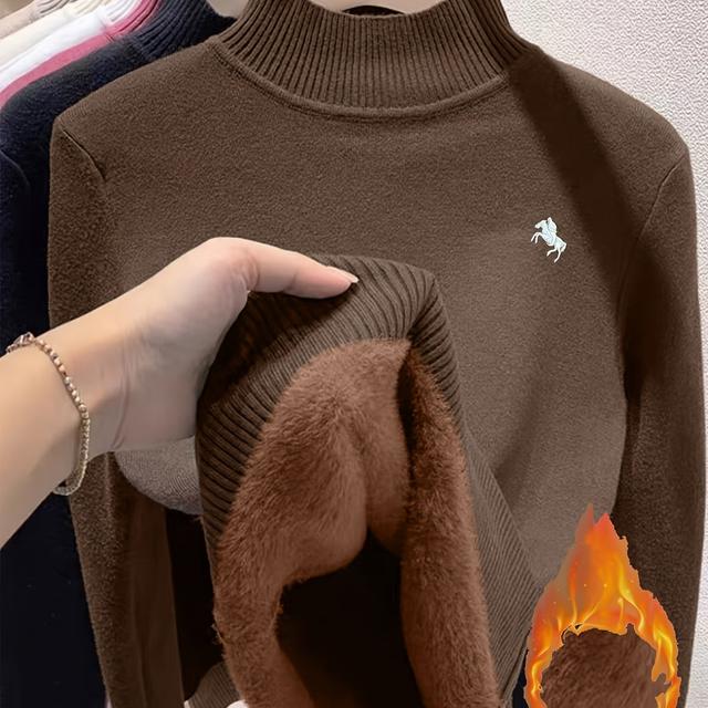 TEMU Herbst-Winter Neuheit – Damen Hochkragen Langarm Fleece-Pullover, Bequemer Pullover für Casual-Look