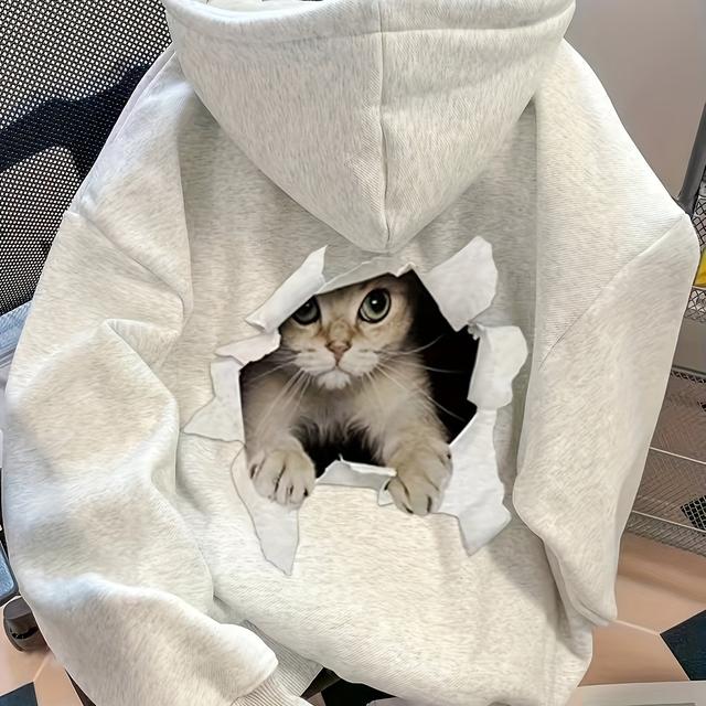 TEMU Veste sweat à capuche pour femme et couple, nouveau haut à capuche automne/hiver 2024, motif chat intéressant de créateur mamie porte-