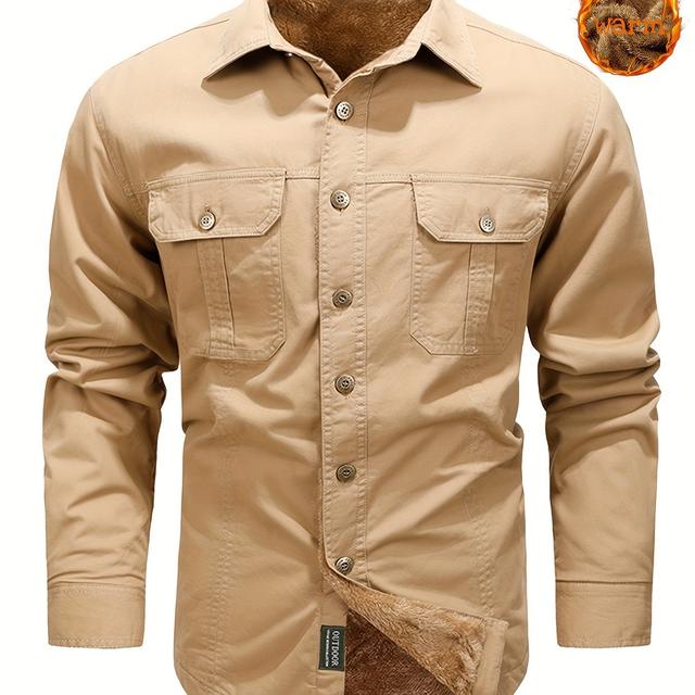TEMU Nieuwe Winter Fleece Heren Werkjas, Casual en Warm, met Dubbele Zakken, Gemaakt van Gewassen Pure