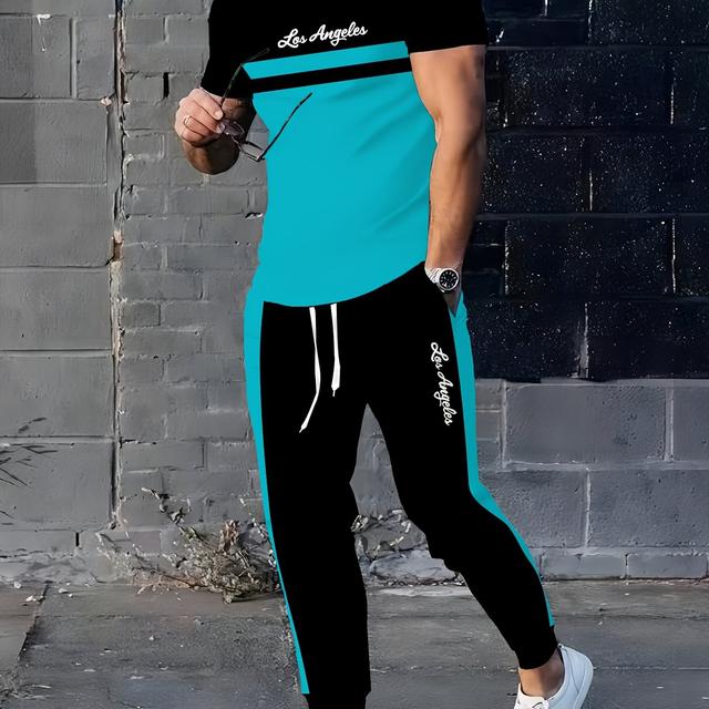 TEMU A Stylish Two-piece Set Featuring A Print 3d Short-sleeve T-shirt And Sporty Drawstring Pants