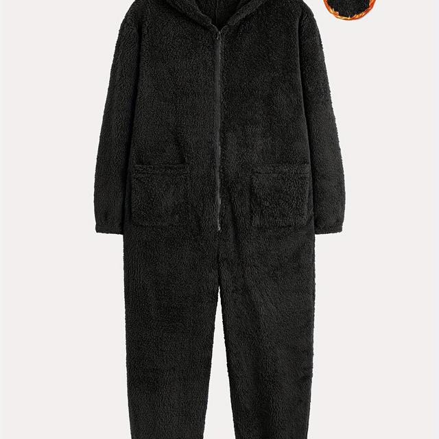 TEMU Autumn And Winter Men' Hooded Jumpsuit, Loungewear Onesie Pajamas For Couples, Suitable For Daily Indoor And Outdoor Wear