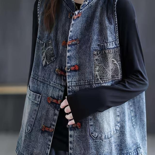 TEMU デニムベスト レディースデニムジャケット カジュアルデニムトップス ルーズボディシェイピング レディースアウター 春夏秋 通勤 アウトドア パーティー