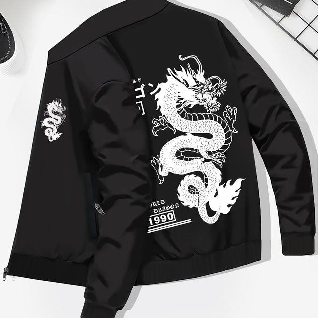 TEMU جاكيت رجالي كاجوال بياقة واقفة طباعة نقش خريفي ملابس خارجية